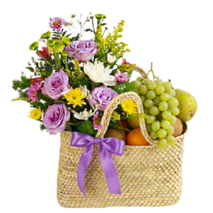 Canasta con frutas y flores a domicilio