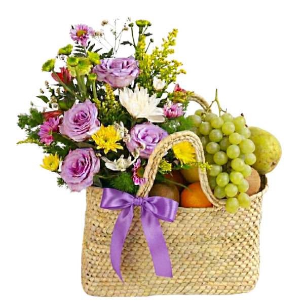 Canasta con frutas y flores a domicilio