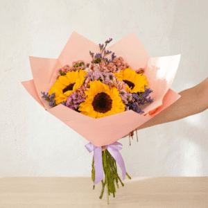Ramo de 4 girasoles con statice