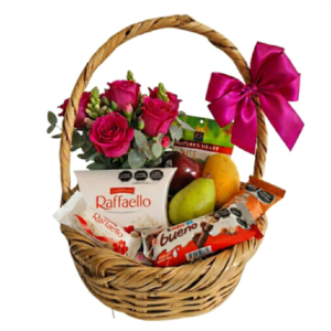 Canasta con flores, frutas y chocolates a domicilio