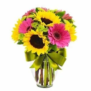 Girasoles y gerberas en jarrón