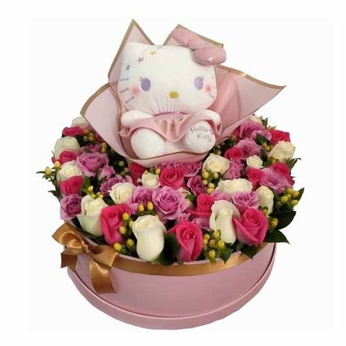 Hello Kitty con rosas en caja - Acento Floral