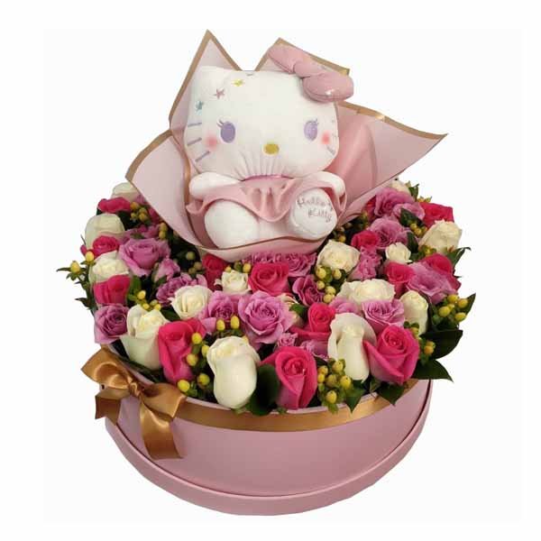 Hello Kitty con rosas en caja