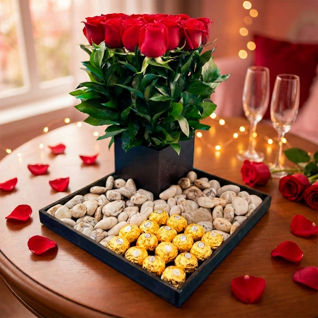 16 rosas con chocolates