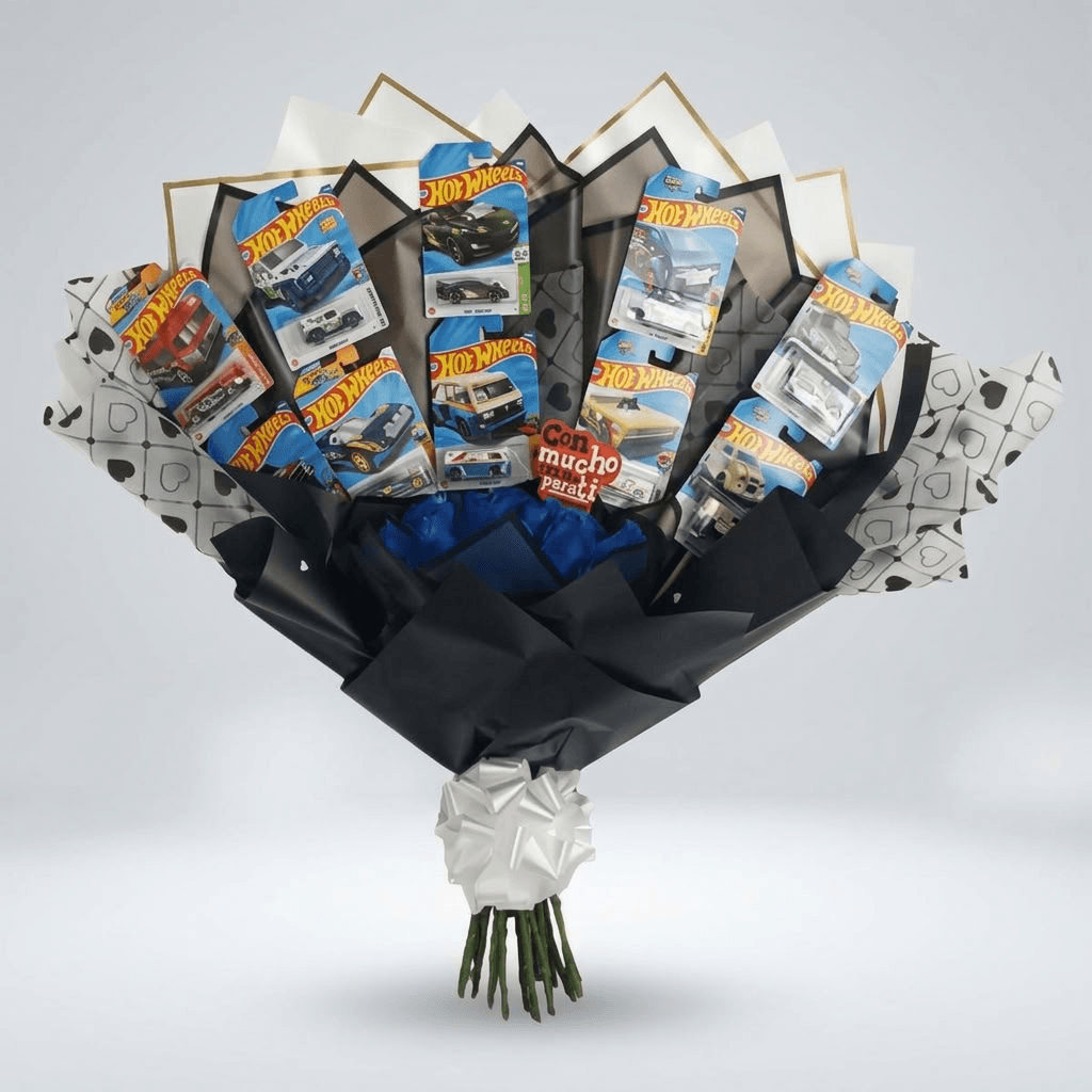 Ramo de 24 Rosas Azules con 10 Carritos Hot Wheels