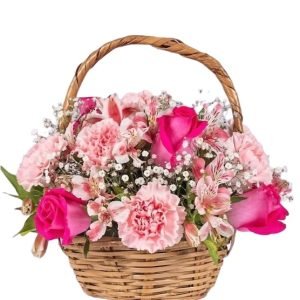 Canasta con rosas y claveles