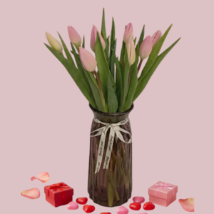 Jarrón con 10 Tulipanes Rosas