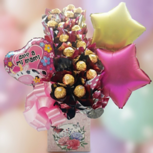 Arreglo con chocolates y globos para mamá