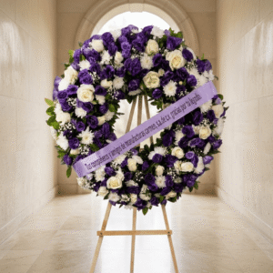 Corona Fúnebre con Lisianthus y Rosas